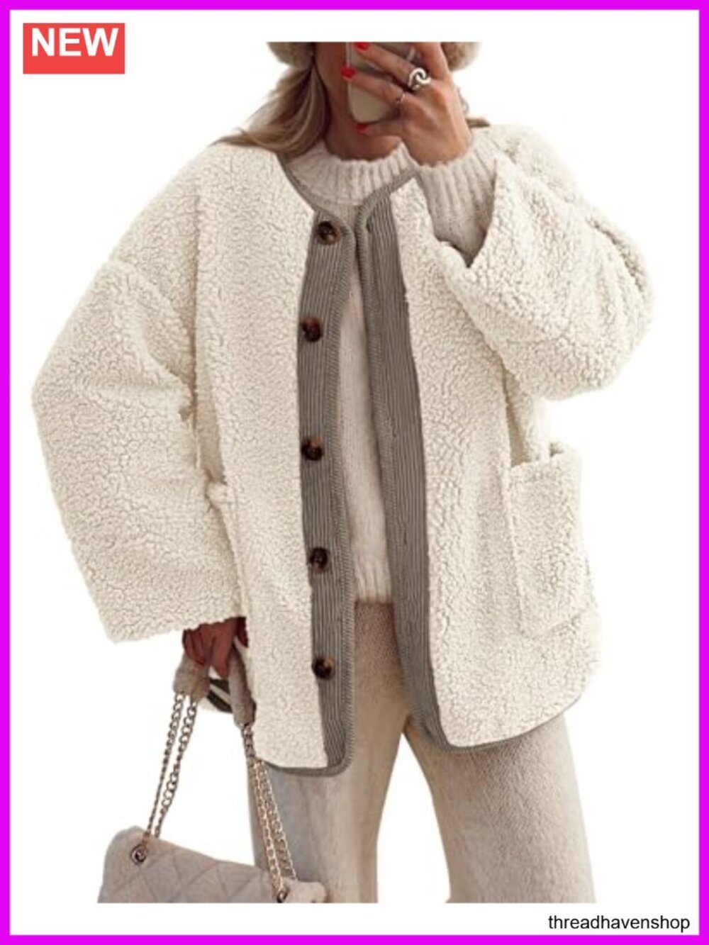 Fuzzy Sherpa Fleece Jacket Button Down Winter Coat